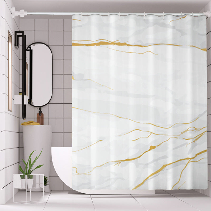 Marbled Shower Curtain Set Bathroom Waterproof Shower Curtain With Plastic Hooks