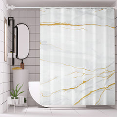 Marbled Shower Curtain Set Bathroom Waterproof Shower Curtain With Plastic Hooks