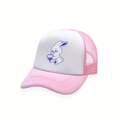 Y2K Rabbit Print Mesh Baseball Hat Sunshade Trucker Hat Pink Dad Hats for Women