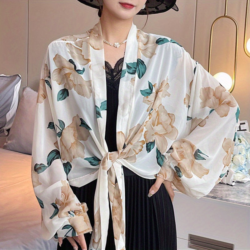 Lightweight Printing Chiffon Shawl Breathable Sunshade Cardigan