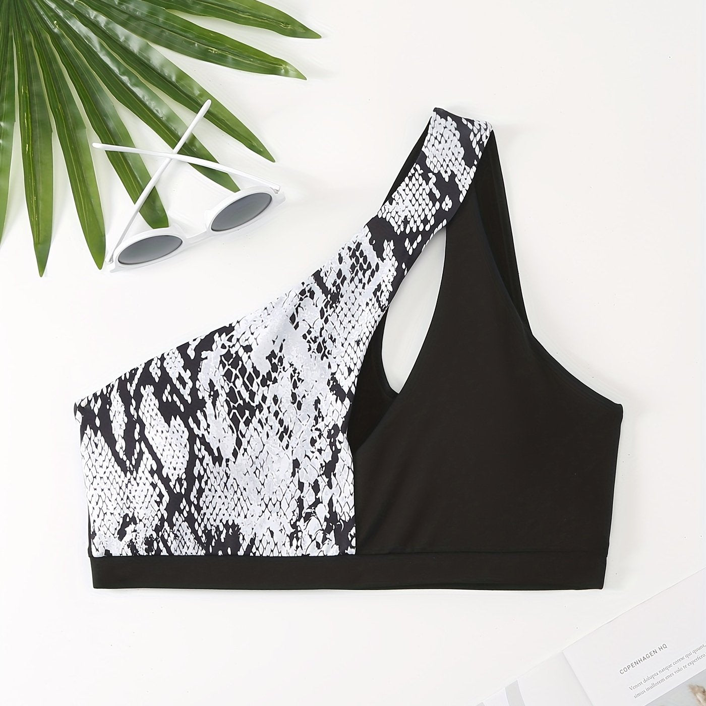 Snake Print Quick Drying One Shoulder Sports Bra