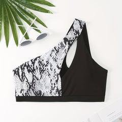 Snake Print Quick Drying One Shoulder Sports Bra