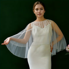 Bohemian Wedding Shawl Capelet Lightweight Nylon Bridal Cover Up Tassel Details
