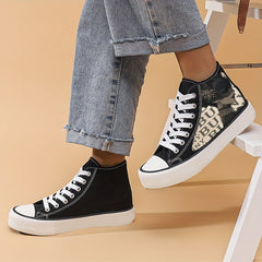 Chinese Girl Pattern Lightweight High Top Canvas Sneakers Lace Up Skate Shoes