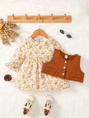 Infant Baby Doll Collar Floral Skirt Vest Set