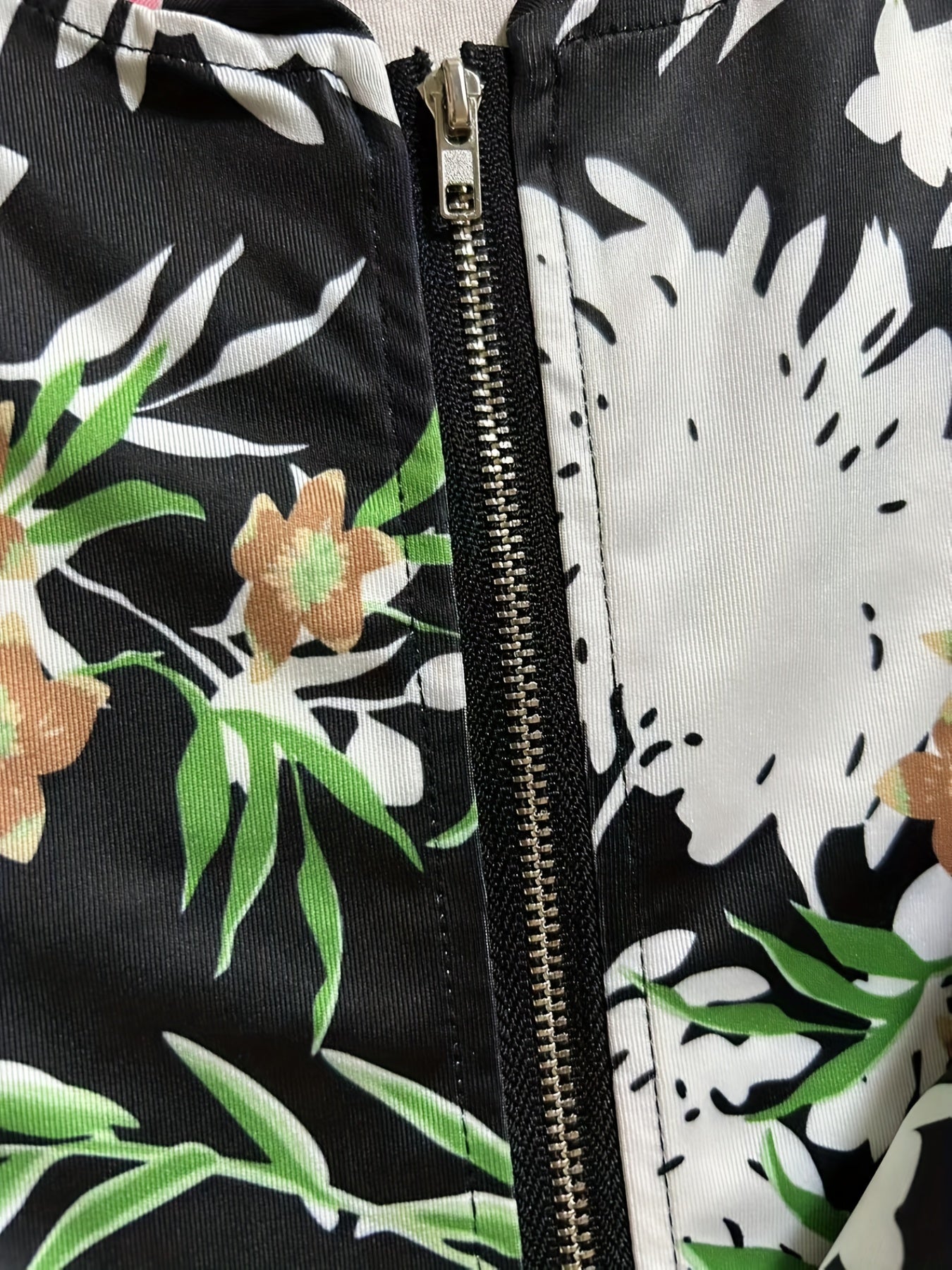Floral Print Zip Up Jacket Women's Outerwear