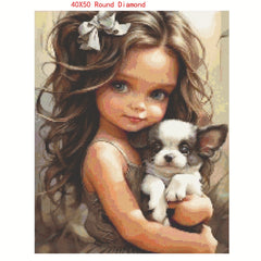 Girl and Dog Diamond Painting - Home Decor Mosaic Embroidery Kit