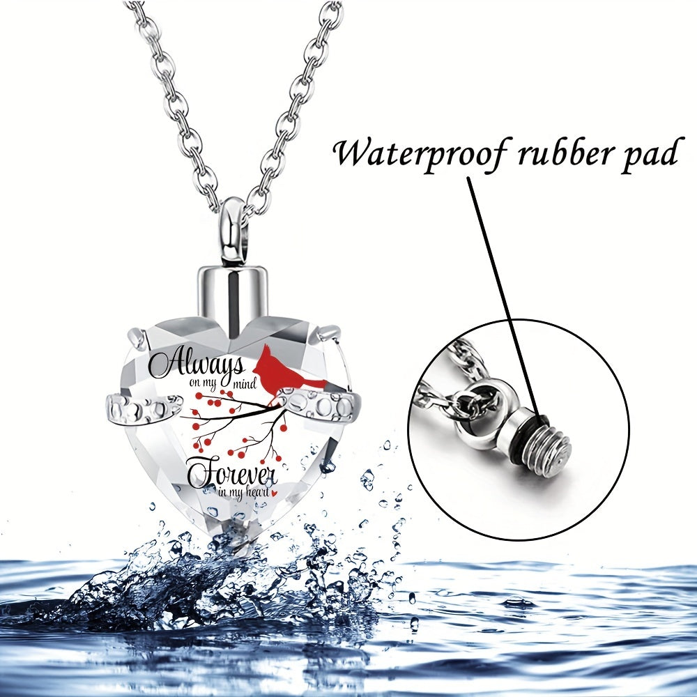 Crystal Heart Cremation Urn Necklace Memorial Pendant with Fill Kit