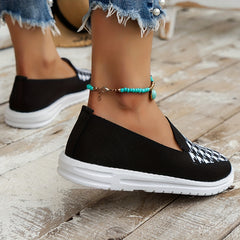 Women's Houndstooth Knitted Shoes Lightweight Slip-on Sneakers