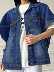 Drop Shoulder Denim Jackets Flap Pockets Lapel Women's Denim Clothing