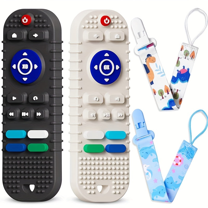 2pcs Soft Silicone Teething Toys For Babies, Remote Control Shape Teething Toys