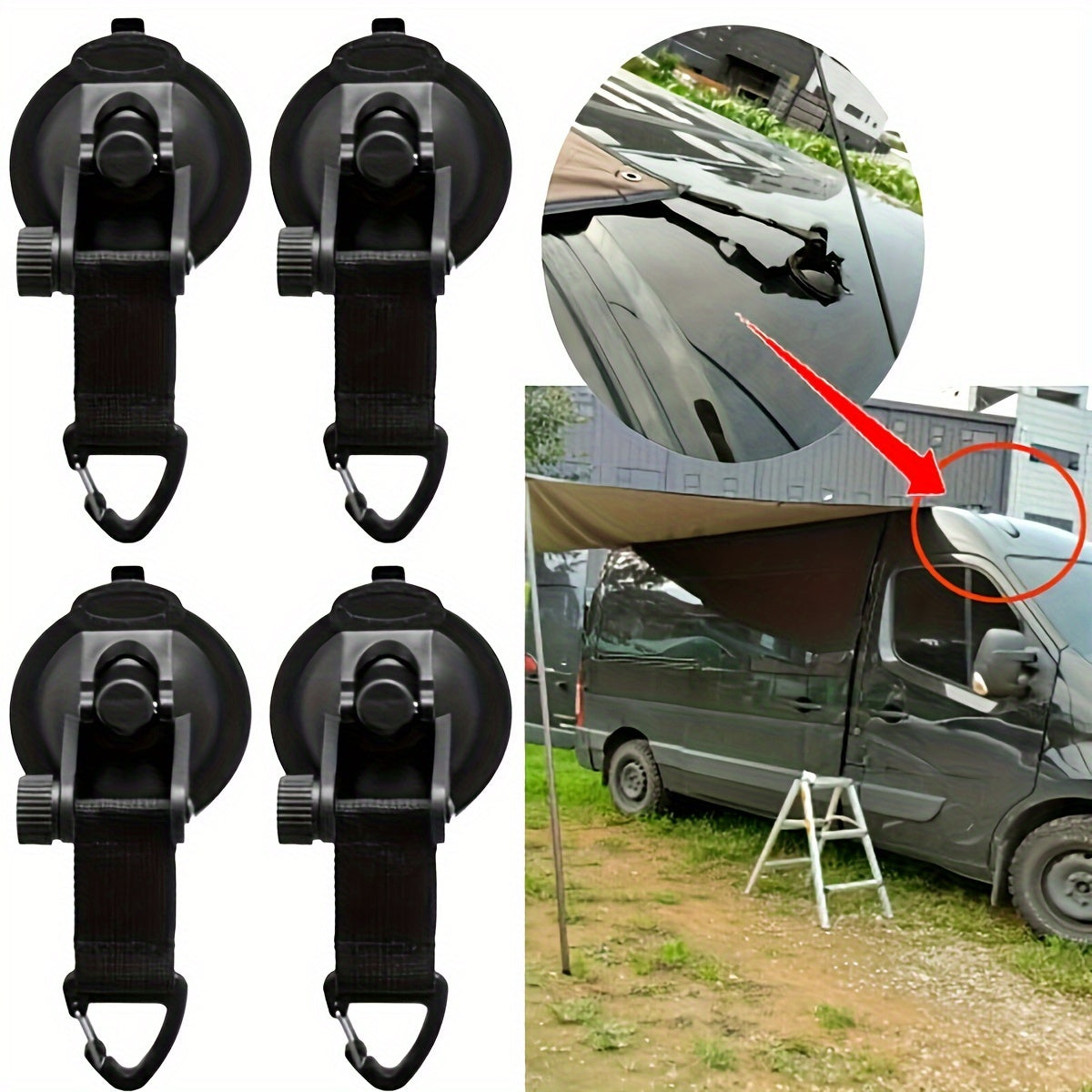 4pcs Heavy Duty Suction Cups With 4 Clips Set Upgraded Car Camping Tie Down