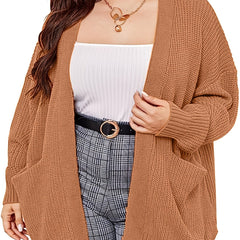 Solid Long Sleeve Open Front Cardigan With Pockets