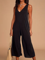 V Neck Backless Wide Leg Jumpsuit