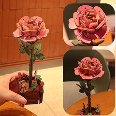 60pcs Wooden Flower Puzzle 3D Model DIY Building Blocks for Girls Birthday