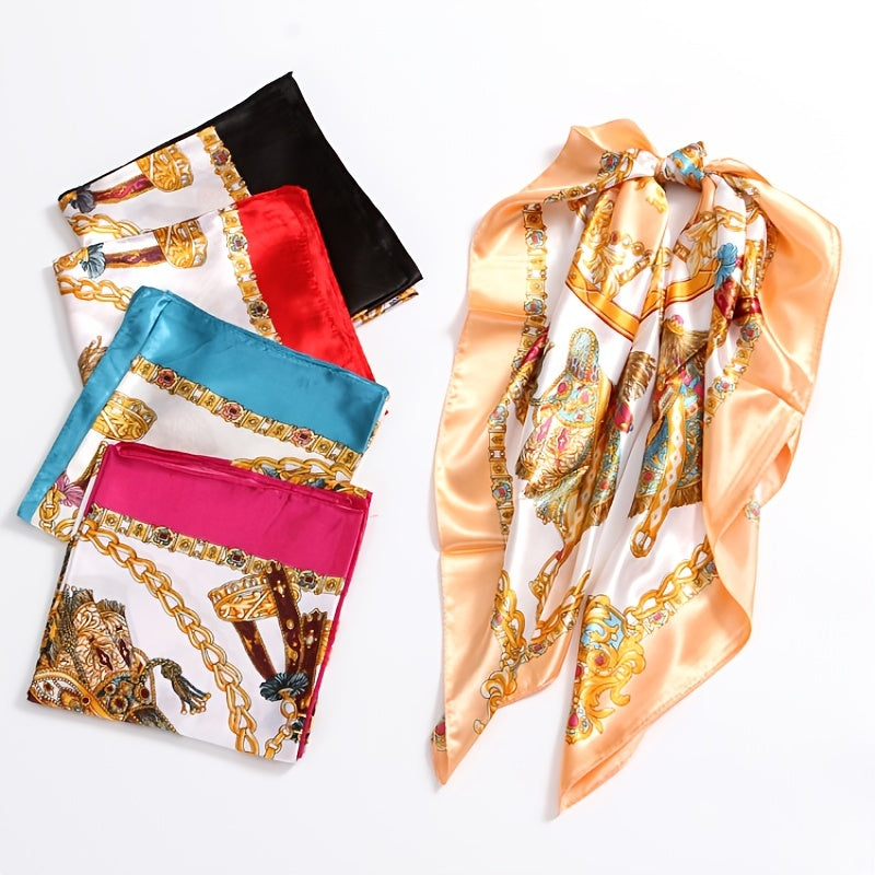 Vintage Square Scarf Carriage Chain Print Shawl