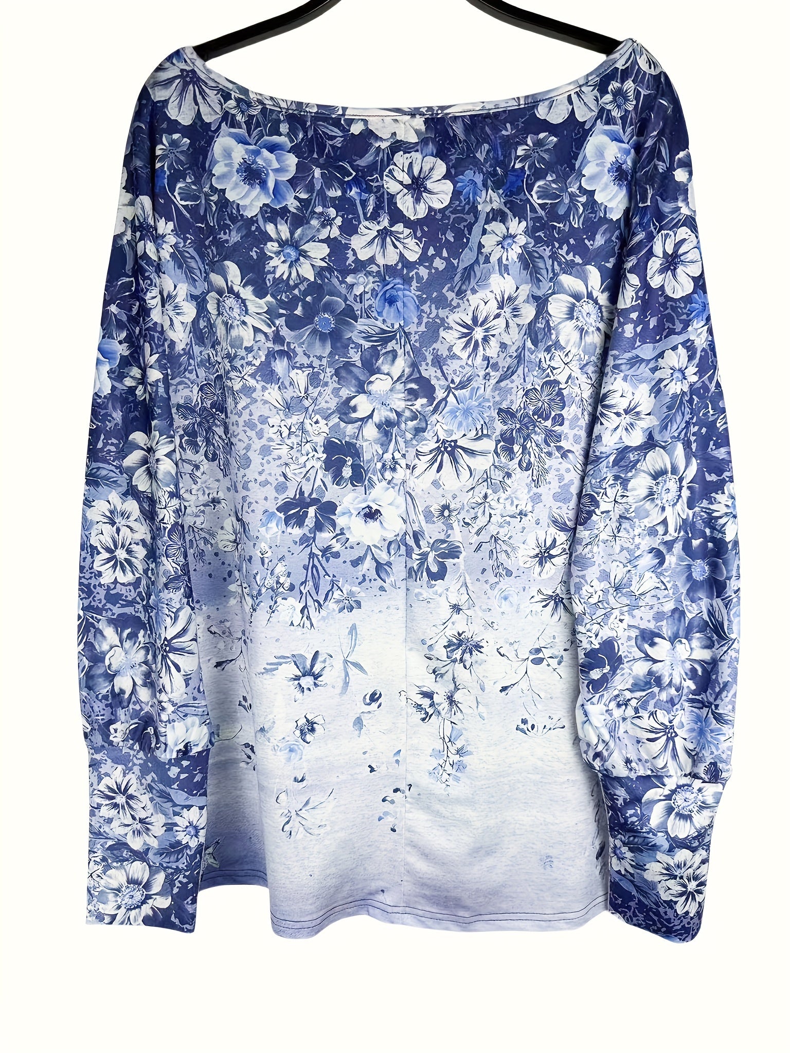 Casual Top Floral Print One Shoulder Long Sleeve Stretch