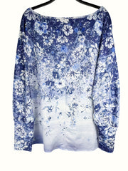 Casual Top Floral Print One Shoulder Long Sleeve Stretch