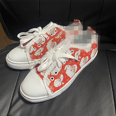 Women's Santa Claus Print Canvas Shoes Lace Up Low Top Sneakers