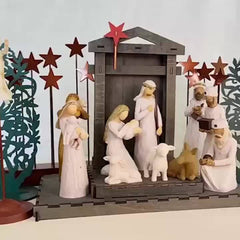 Nativity Figurine 10 Piece Set Hand Painted Nativity Figures Holiday Decor