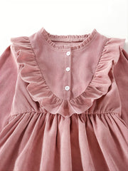Girls Ruffled Pink Long-sleeved Dress