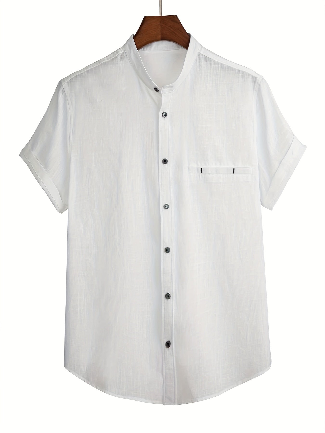 Men's Casual Short Sleeve Stand Collar Cotton Shirt