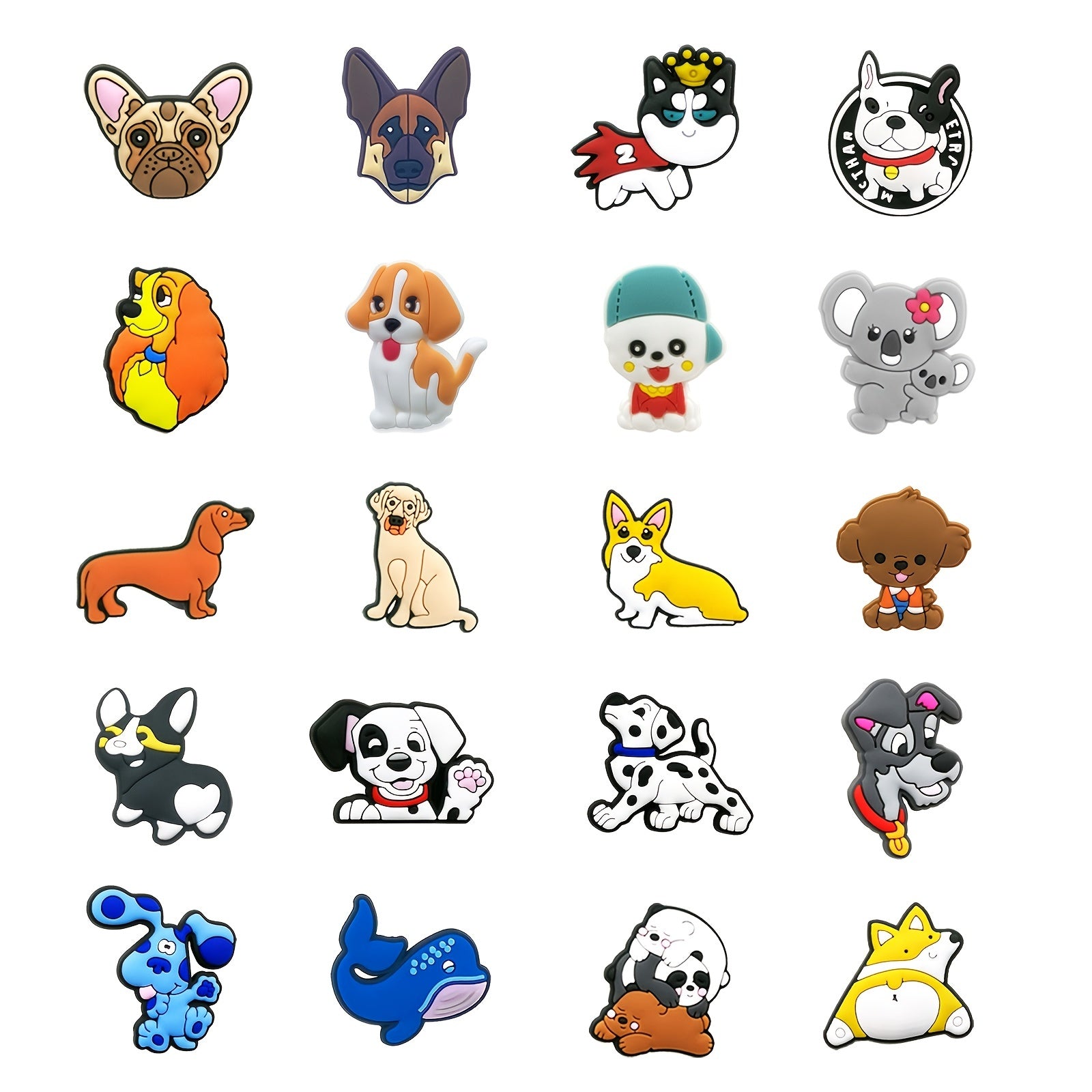 20pcs Animal Shoes Charms For Clogs Bubble Slides Sandals Dog Pattern Decor