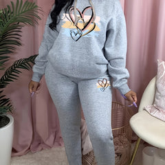 Women's Plus Heart & Brush Print Hoodie & Sweatpants Set