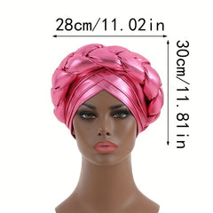 Pink Turban Cap Hot Stamping Braided Hijab Hat Elastic Bonnet Chemo Hats