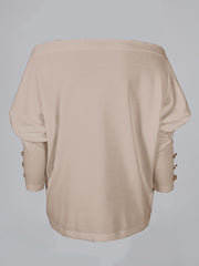 Off Shoulder Pullover Sweater Long Sleeve Button Sweater Women's