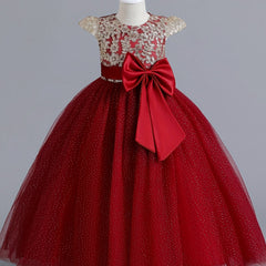 Cap Sleeve Rhinestone Embroidered Formal Dress for Big Girls