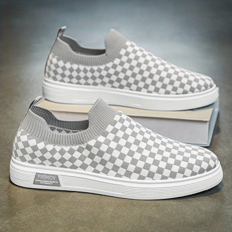 Men's Slip-on Checkered Skate Shoes Good Grip Breathable Loafers