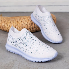 Women's Rhinestone Decor Slip On Sneakers Lightweight Walking Shoes