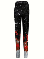 Women's Plus Reindeer Print Leggings High Rise Stretch Leggings