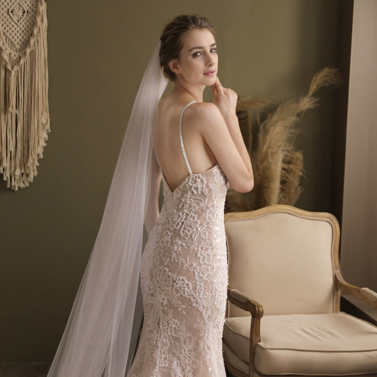 JOANSHRINE Bridal Veil with Comb Soft Sheer Polyester Vintage Wedding Veil