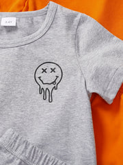 Boys Smile Face Graphic Print Short Sleeve T-shirt & Shorts Set
