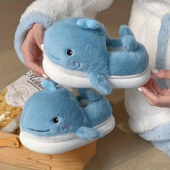 Cartoon Whale Furry House Shoes For Girls