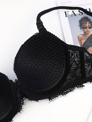 Floral Lace Push Up Bra Sexy Contrast Lace Bow Tie Underwire Bra