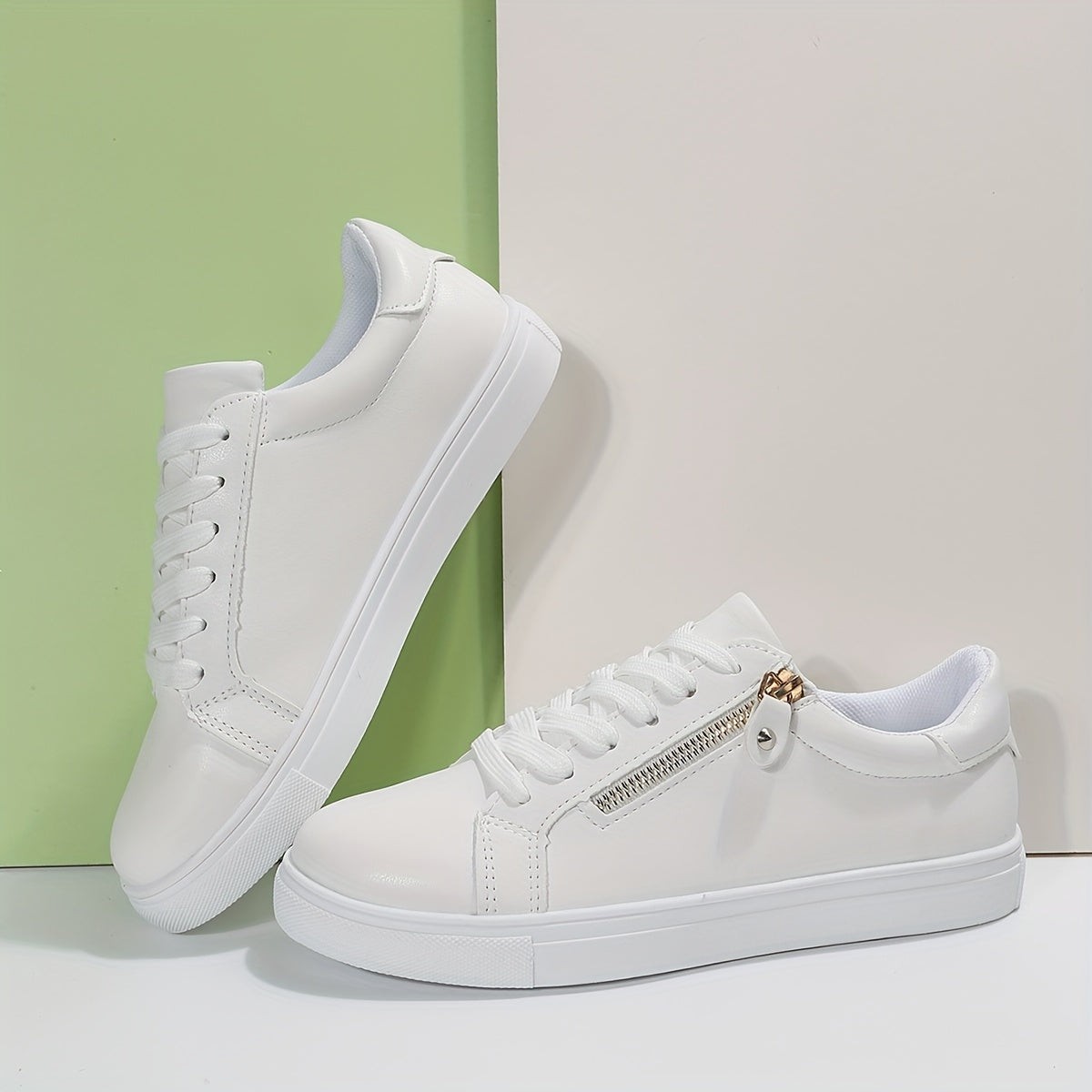 Side Zip Low Cut Flat Skate Shoes Faux Leather Non Slip Sneakers