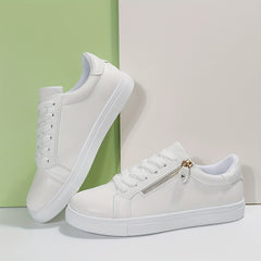 Side Zip Low Cut Flat Skate Shoes Faux Leather Non Slip Sneakers