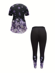 Floral Pattern Plus Size Loungewear Set Top & Leggings Pajamas