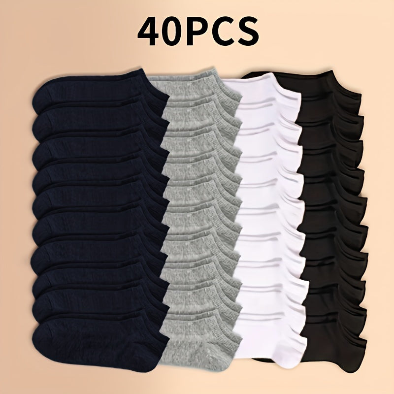 10 20 40 Pairs Solid Socks Comfy Breathable Crew Ankle Socks Women's Stockings