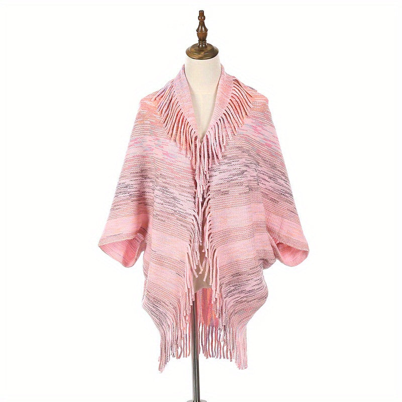 Stripe Fringe Edge Shawl Long Warm Cardigan Loose Windproof Shawl Wraps