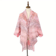 Stripe Fringe Edge Shawl Long Warm Cardigan Loose Windproof Shawl Wraps