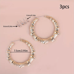 3 Pairs Punk Big Hoop & Rhinestone Stud Earrings Set