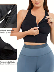 Wireless Sports Bra with Zipper Closure
