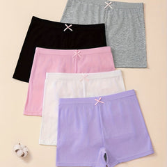 5pcs Girl's Cotton Boxer Briefs Bowknot Elastic Waist Shorts