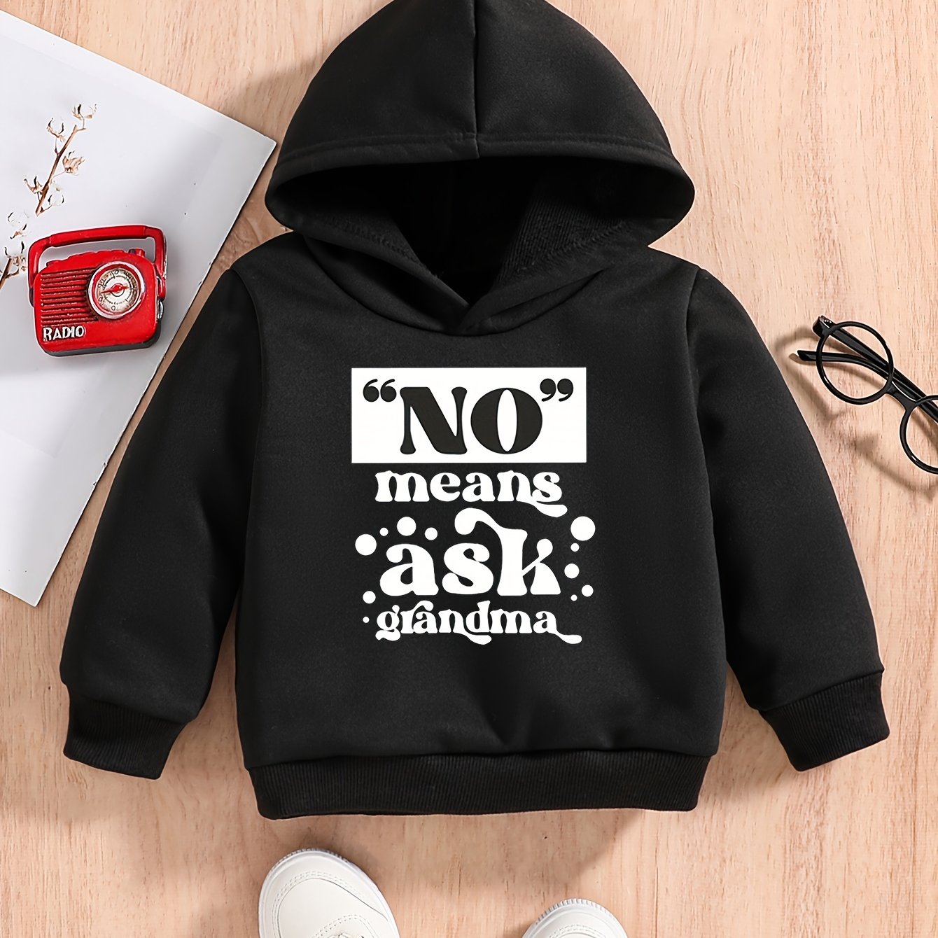NO MEANS ASK GRANDMA Baby Hooded Sweatshirt