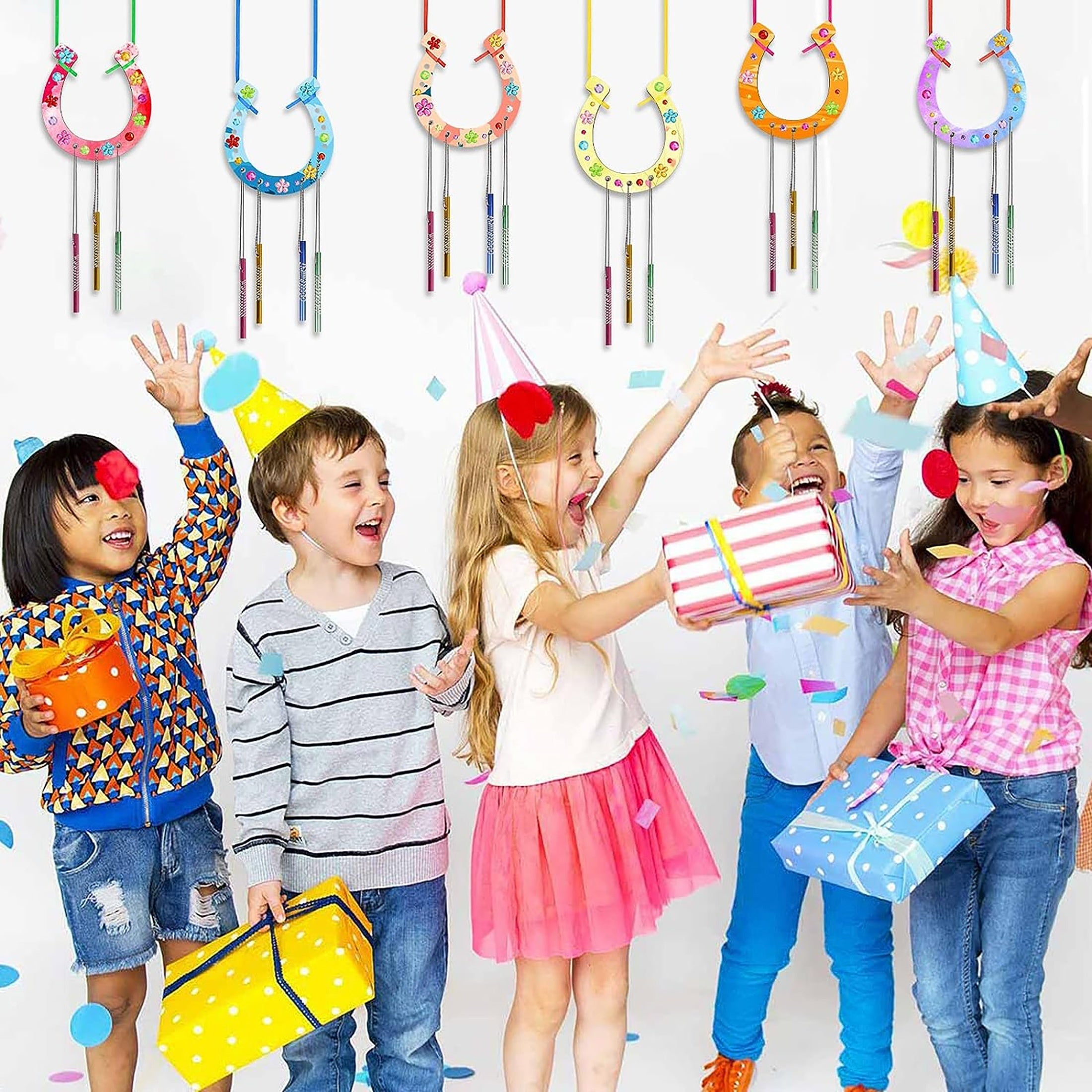 16pcs Kids DIY Wind Chime Kit w/ Stickers Horseshoe Art Crafts Boys Girls Gift
