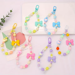Colorful Bowknot Pendant Key Chain Heart Beaded Charm